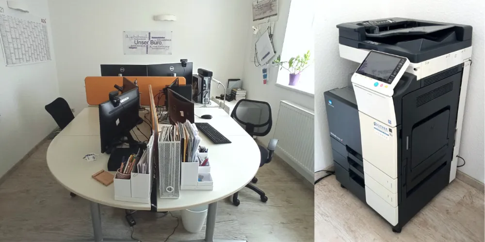 Büroarbeitsplätze und Multifunktionsdrucker der LKA Agentur als Beispiel für nachhaltiges und ressourcenschonendes Arbeiten
